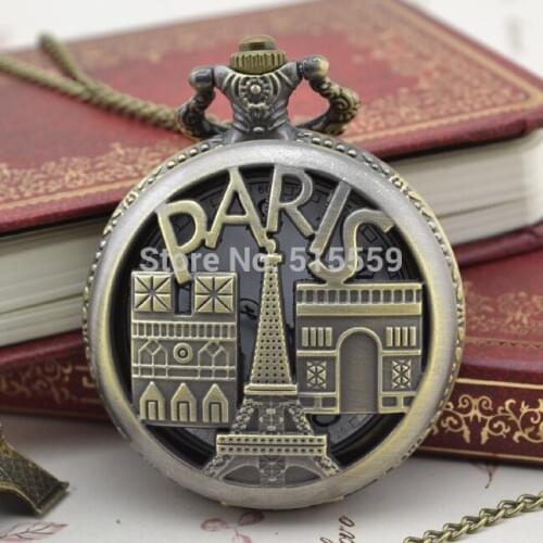 50pcs/lot DHL Free Shipping Bronze Paris Real Pocket Watch Top Quality Watch Necklace Gift Watch Factory Price Wholesale