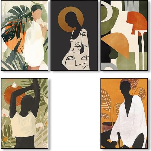 Abstract Fashion Vintage Girl Minimalist Wall Art Canvas Painting Nordic Posters and Prints Wall Pictures for Living Room Decor