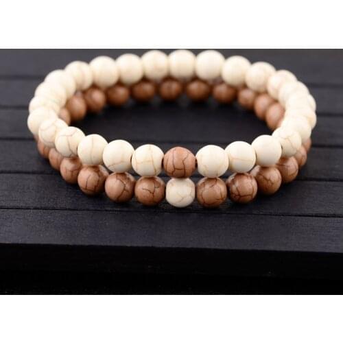Amader 2 Pcs/set Lovers' Bracelet Colorful Stone Black&Brown Beaded Bracelet Couple Bracelet For Women Men Friend Gift AB234