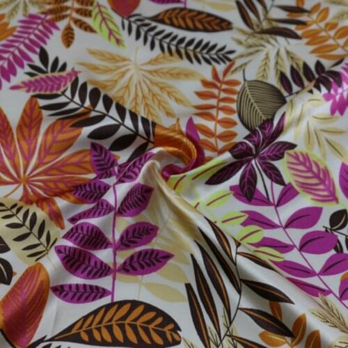 Hawaii Flowers Beach Holiday Banana Leaf Print Satin Material Lining Charmeuse