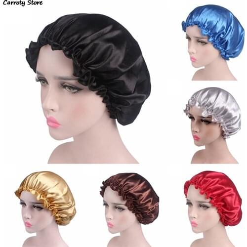 Hair Satin Bonnet For Sleeping Shower Cap Silk Bonnet Bonnet Femme Women Night Sleep Cap Head Cover Flower Elastic Band