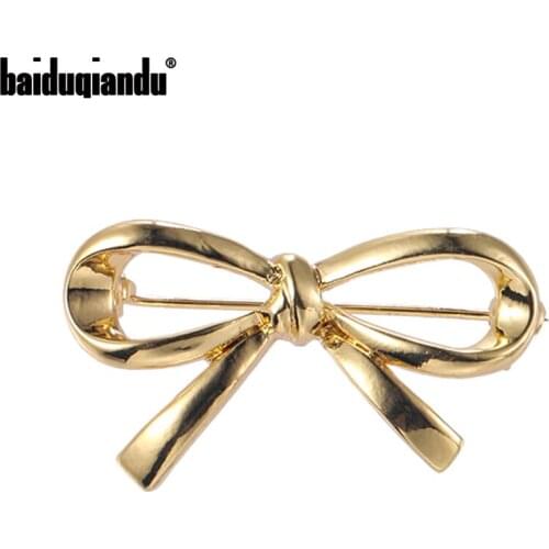 Baiduqiandu Women Glossy Bowknot Brooches Gold Silver 2-Color Collar Shirts Hat Pins Jewelry Statement Metallic Jewelry