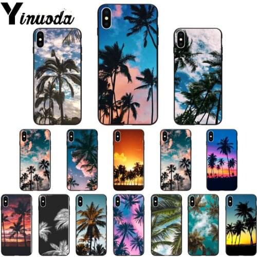 Yinuoda Summer Beach Sunset Sea Palm Tree TPU Soft black Phone Case for iPhone 8 7 6 6S Plus X XS MAX 5 5S SE XR Cover