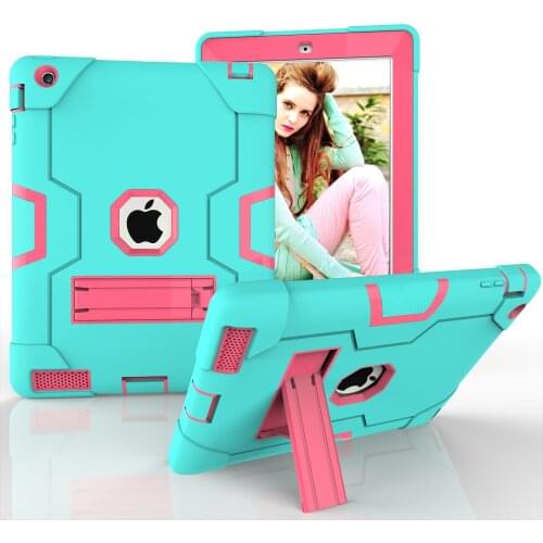 For iPad 4 Case Models A1458 A1459 A1460 Shockproof Cover Kickstand Kids Silicone Full Body Protective Case for iPad 2 3 4 Cover