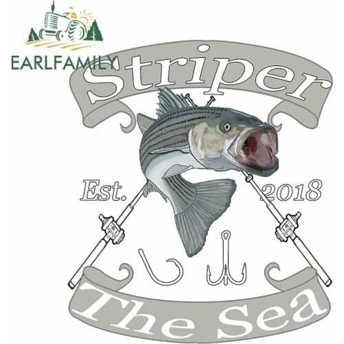 EARLFAMILY 13cm x 11.2cm For Fish Striper The Sea Car Truck Decal Sunscreen Car Stickers Air Conditioner DIY Custom Printing