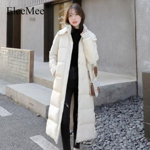 EleeMee Plus Size M-3Xl Long Winter Coat Female Thick Warm Hooded Parkas 2022 New Arrival Women Down Padded Cotton Jacket