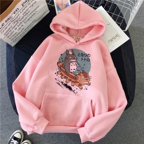 Totoro Studio Ghibli Kawaii Pink Hoodies Harajuku Funny Anime Men Ullzang 90s Hoody Student Graphic Cartoon Streetwear