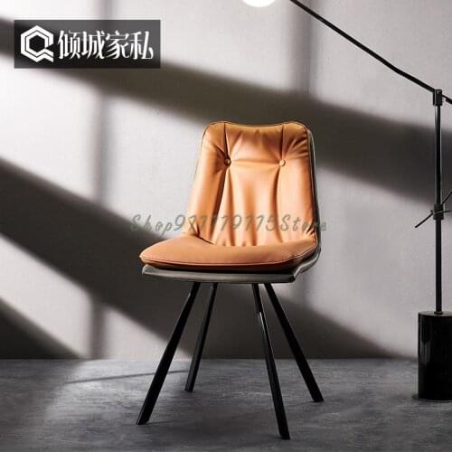 Italian Iron Dining Chair Modern Household Simple Back Chair Restaurant Coffee Shop Creative Soft Bag Designer Chair