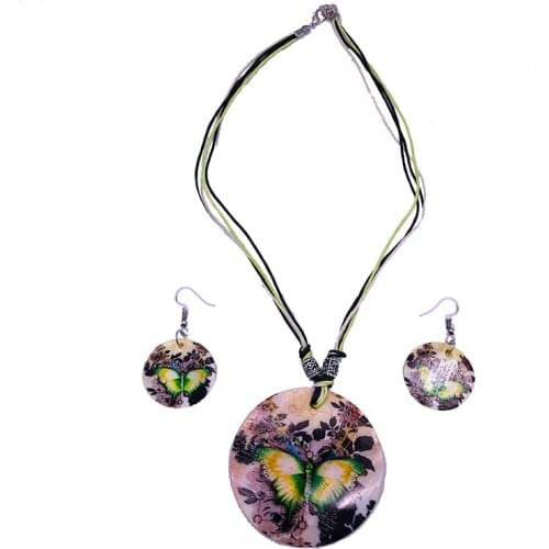 Natural Shell Jewelry Sets Multi-layer Rope Chain Butterfly Pendant Necklace Earrings Set