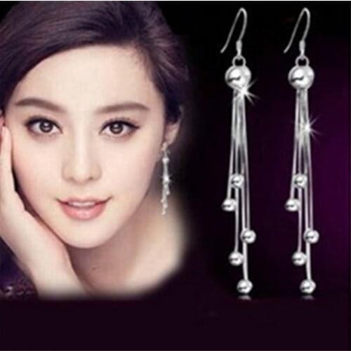 Korean Fashion Round Bead Snake Bone Chain Earrings Stainless Steel Pendant Round Bead Earrings Womens Jewelry