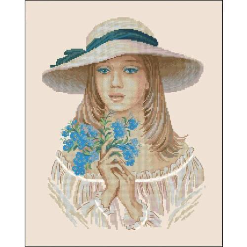 Top Quality Lovely Hot Sell Counted Cross Stitch Kit Forget Me Not Beautiful Girl Lady Woman with Blue Flowers riolis 100/045
