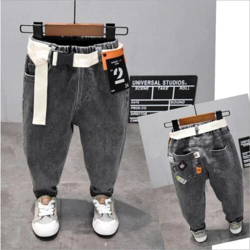 Fashion Boys Jeans for Spring & Fall 2-7Years Childrens Denim Trousers Kids Black Gray Designed Pants ( A120027