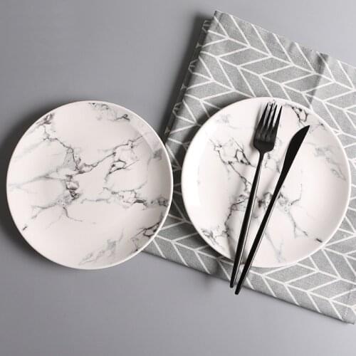 Marble Texture Ceramic Dinner Plates Home Bone China Tableware Western Steak Pasta Dish Dessert Cake Plate Creative Gifts