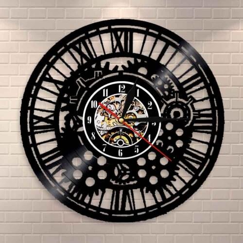 Charms Wall Decor Vinyl Record Wall Clock Gears Wall Clock Steampunk Cogwheels Decorative Clock Watch Modern Design Home Decor