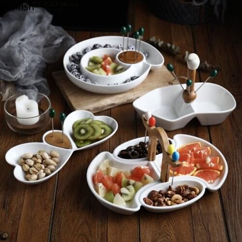 New Creative Ceramic Fruit Plate with Fork Household Simple Snacks Snack Plate Split Snack Plate Nordic Candy Plate