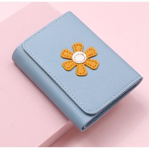2021 New Cute Flower Women Wallet Hasp Brand Designed PU Leather Girl Small Coin Purses Female Card Holder