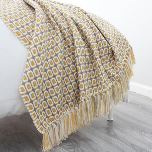 New Nordic American Pastoral Wind-covered Blanket INS Knitted Throws For Sofa Simple Style Yellow Check Pattern Blanket