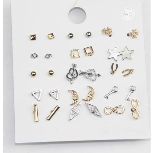New 15 Pairs/set Fashion Rhinestones Charm Heart Flowers Infinite Symbol Stud Earrings Set Earrings for Women Girls Party Gifts