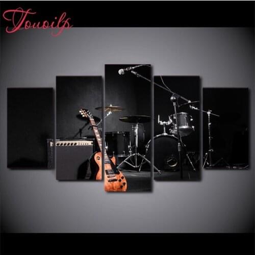 Full Square&round 5pcs Music Guitar Drum Instruments Diamond Painting Combination diamond Embroidery Mosaic Home Decor painting
