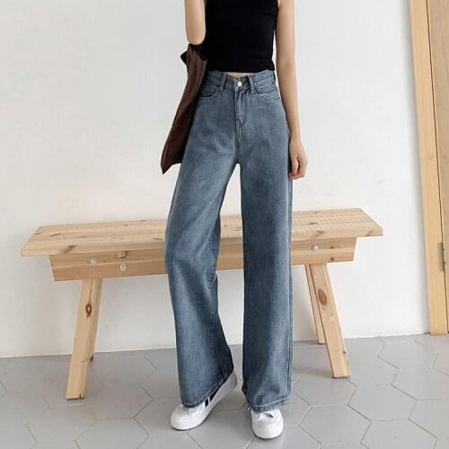 Gray-black Womens Jeans Korean Version Of High-Waisted Hyuna Loose And Versatile Straight Mopping Trousers Trend
