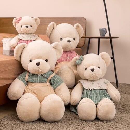Nice 1PC 40/60/80cm Lovely Huggable Couple Bear Plush Toy Refreshing Teddy with Clothes Green Pink Doll Kids Girl Birthday Gift