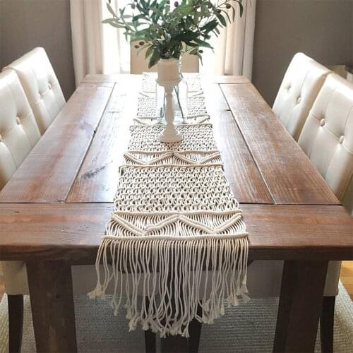 Nordic Ins Simple Creative Bohemia Cotton Rope Hand-woven Table Runner Home Living Room Bedroom Wedding Table Blanket Decoration