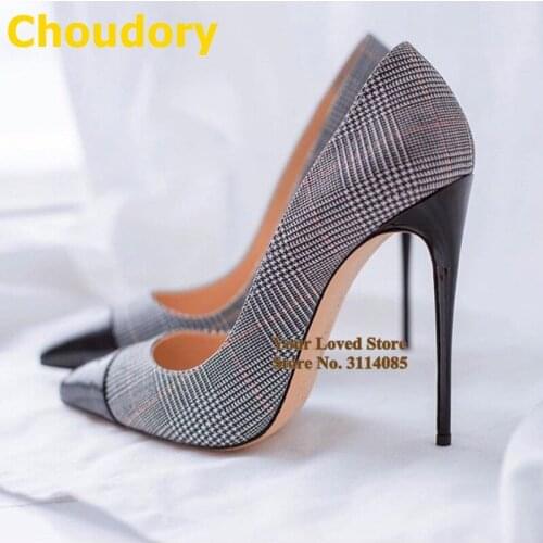 Choudory Thin High Heel Patchwork Dress Shoes Gold Pointed Toe Banquet Pumps Slip-on Nighclub Gladiator Prom Heels Dropship