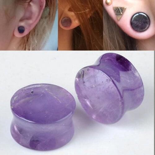 1 PC Purple Natural Stone Organic Flesh Ear Tunnels Ear Plugs Gauges 6-16mm Ear Expander body piercing Tunnels Jewelry Men
