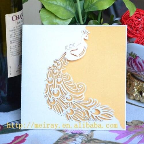 Folk Art Style and Universal Regional Feature peacock type laser cut wedding invitation card greeting card