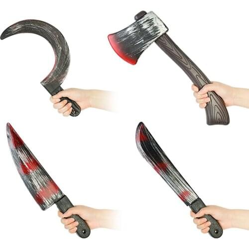 Horror Fake Weapon Halloween Decoration Scary Axe Knife Trick Props Accessories Kids Boys Cosplay Party Toys Supplies