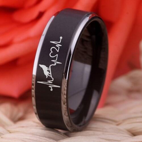 Wolf With Heart Beat Ring Tungsten Mens Ring Wolf Ring Lonely Howling Wolf Ring Wedding Engagement Ring Anniversary Gift Ring
