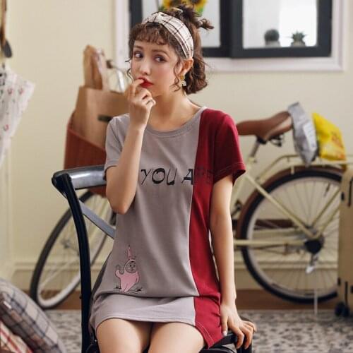 High Quality Womens Nightgown Women Lounge Cute Cotton Nightdress Cartoon Sleepwear Short Sleeve Casual Nightwear Sleepshirts