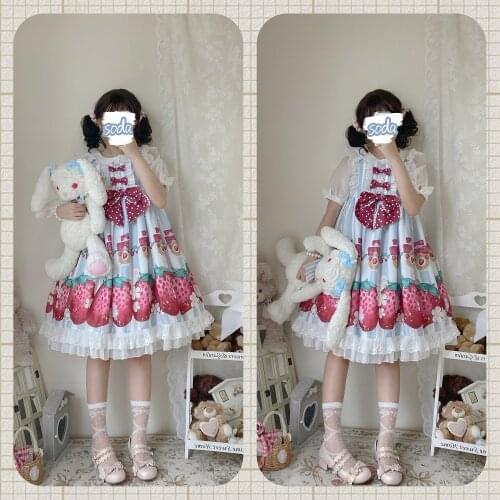 Strawberry Chen Xiaoxi Original Cute Small High Waist JSK Suspender Skirt sweet dress kawaii clothing gothic lolita dress