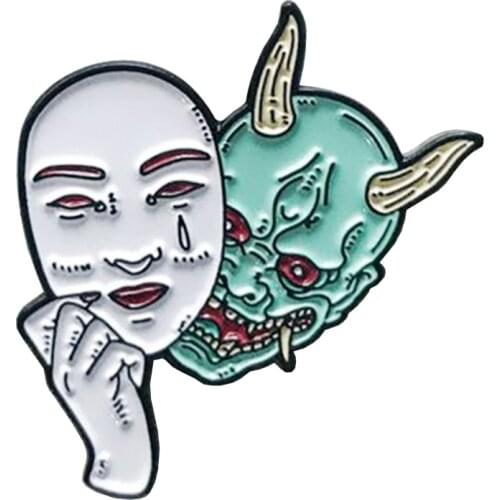 Hannya mask badge horror demon woman brooch Japanese culture inspired pin