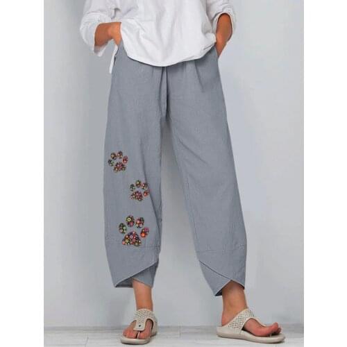 Womens Pants Trousers Small Daisies Wide Leg Loose Pant Wide Leg Pants Loose Flower Print Trousers Ladies Pants