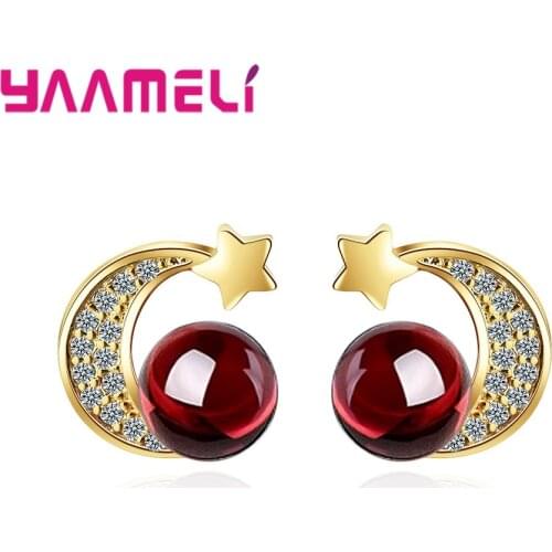 New Design Creative Jewelry High Grade 925 Sterling Silver CZ Stones Made Stud Earrings Gold Wedding Party Accessory for Women