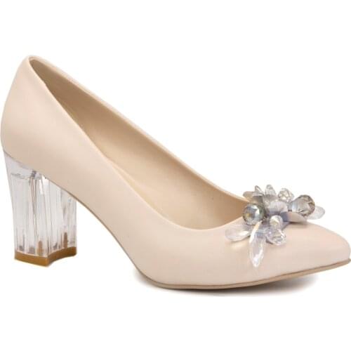 Gedikpasalı Shp 8685 Beige 2021 Summer Season Women Shoes Stiletto Beads Accessories Transparent Heels Evening Party Wedding Elegant Pumps