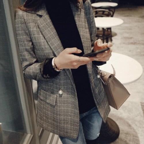 Ladies suit jacket Korean version 2020 autumn large size temperament long-sleeved plaid small suit fashion Slim women jacket