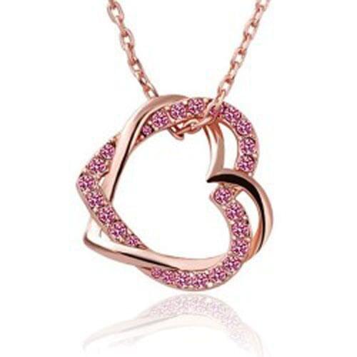 Fine 925 sterling silver pendant necklace womens engagement peach heart gold rose red Austrian crystal Christmas gift