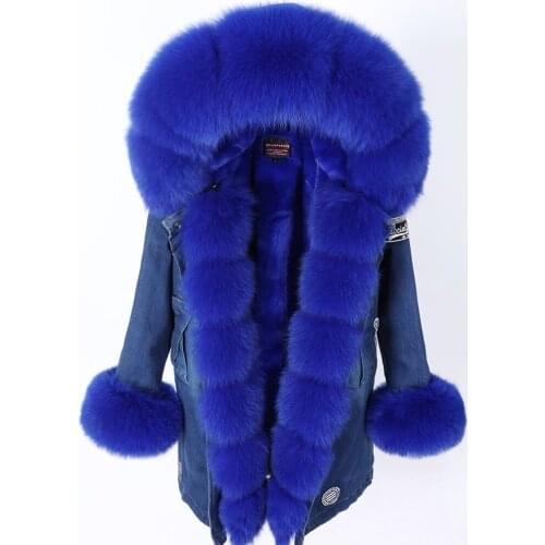 Maomaokong2021 winter female rabbit fur lining, raccoon hair leather collar denim clothes womens coat, thickening winter warm d
