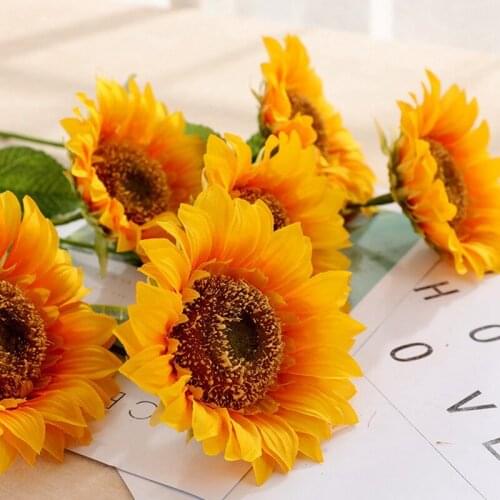 1Pc Artificial Sunflowers Simulation Leaf Long Stems Faux Bouquet Home Decor