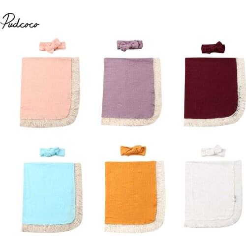 2020 Baby Blanket Swaddling Newborn Baby Infant Floral Swaddle Sleeping Bag Sack Tassel Wrap Headband Photo Prop 0-6M 60*75cm