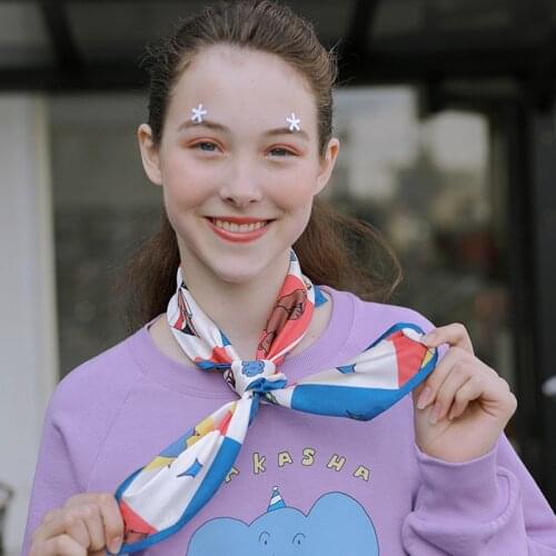 2020 New design Women Silk Scarf Square Foulard Ladys Neck Hair Scarves Printed Head Kerchief Fashion Girl Hair Scarfs