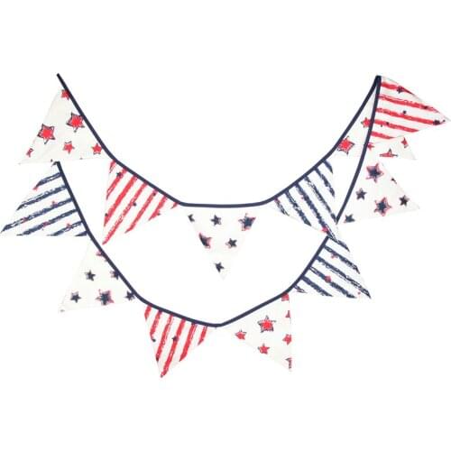 3.2m 12 Flag Mix Red Blue Star Stripe Cotton Banner Pennant Garland Kids Baby Birthday Bunting Gathering Wedding Party Accessory