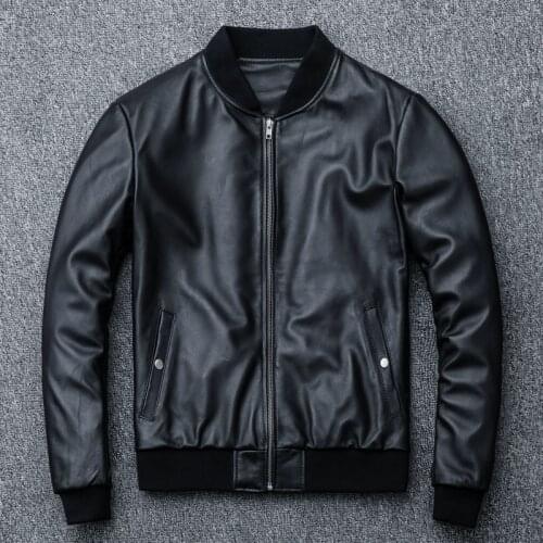 Aviation Bomber Men Sheepskin Real Coat Motorcycle 2020 Clothing Genuine Leather Slim Black Flight Aviator Jacket