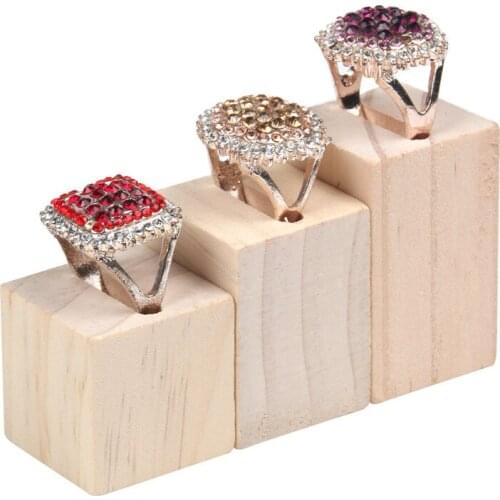3Pcs/set Wood Mini Jewelry Rings Display Ring Holder Rack Stand Showcase Organizer Shelf