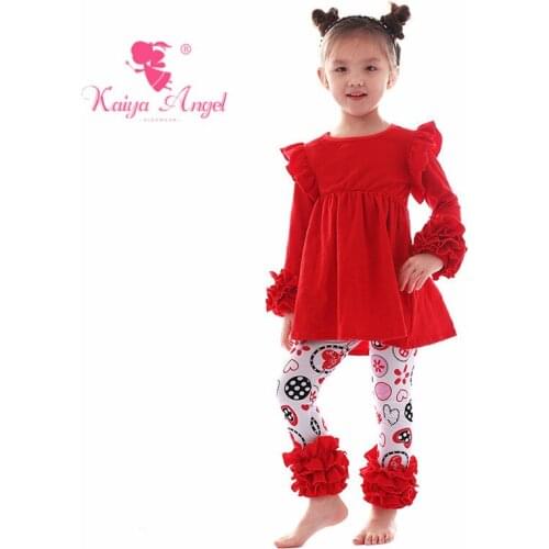 Kaiya Angel Valentines Day Red Cotton Top Love Flower Pants Summer Children Clothing Toddler Girl Sets Baby Girls Clothes