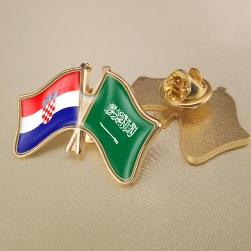 Croatia and Saudi Arabia Crossed Double Friendship Flags Lapel Pins Brooch Badges