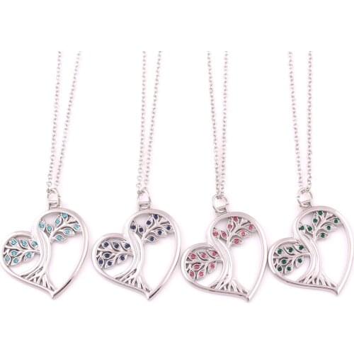 Huilin Jewelry Solstice Tree Heart Shape Pendant Life Tree Pagan Druid Crystal Cross Chain Necklace