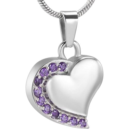IJD12451 Hold Colorful Crystal Margin Heart Memorial Urn Necklace Keepsake Cremation Ashes Pendant in Stainless Steel